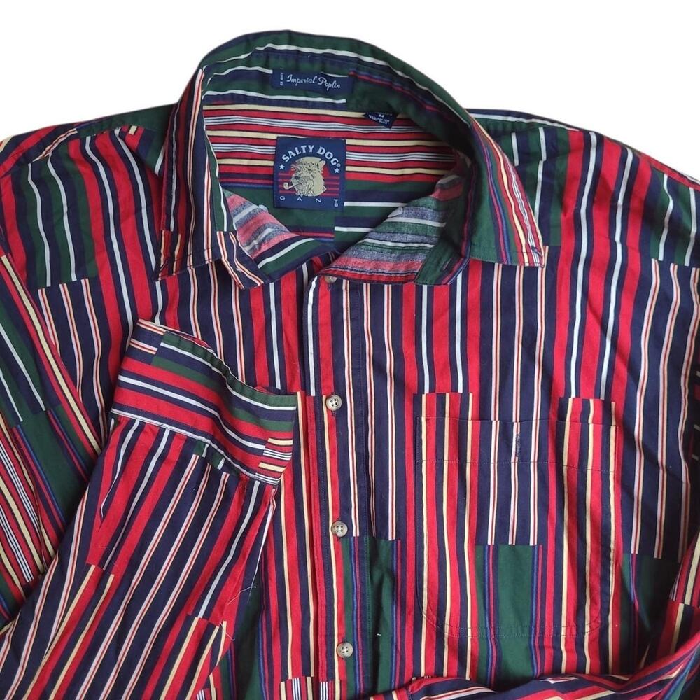 Vintage Salty Dog by Gant Patchwork Stripe Button Down Shirt Size Medium